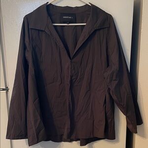Lafayette 148 New York Medium Cotton Blend Dark Brown Over‎ Shirt Blouse
